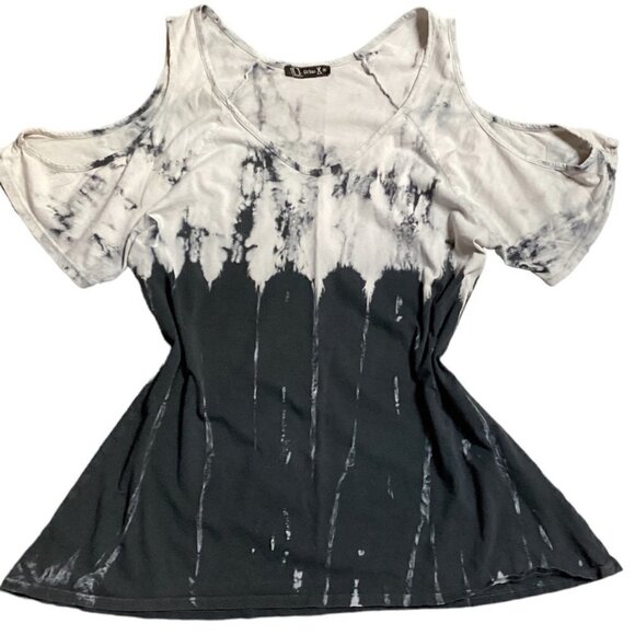 Urban X Short Sleeve Open Shoulder Tie Dye Cotton Tunic Tee Top M #146D - Picture 2 of 6